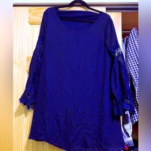Elegant Blue Lace Sleeve Women's Top